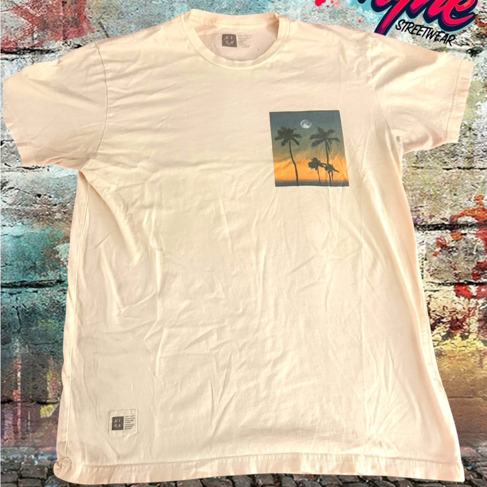 Beige Graphic T-Shirt with Palm Tree Design
